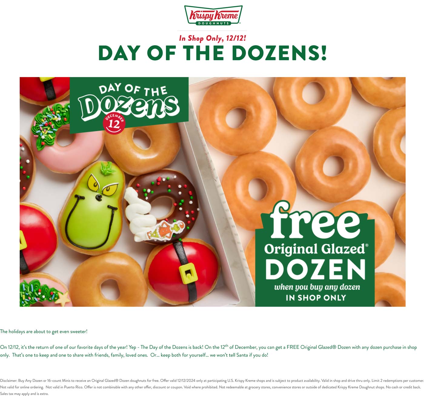 Krispy Kreme restaurants Coupon  Second dozen doughnuts free Thurs at Krispy Kreme #krispykreme 