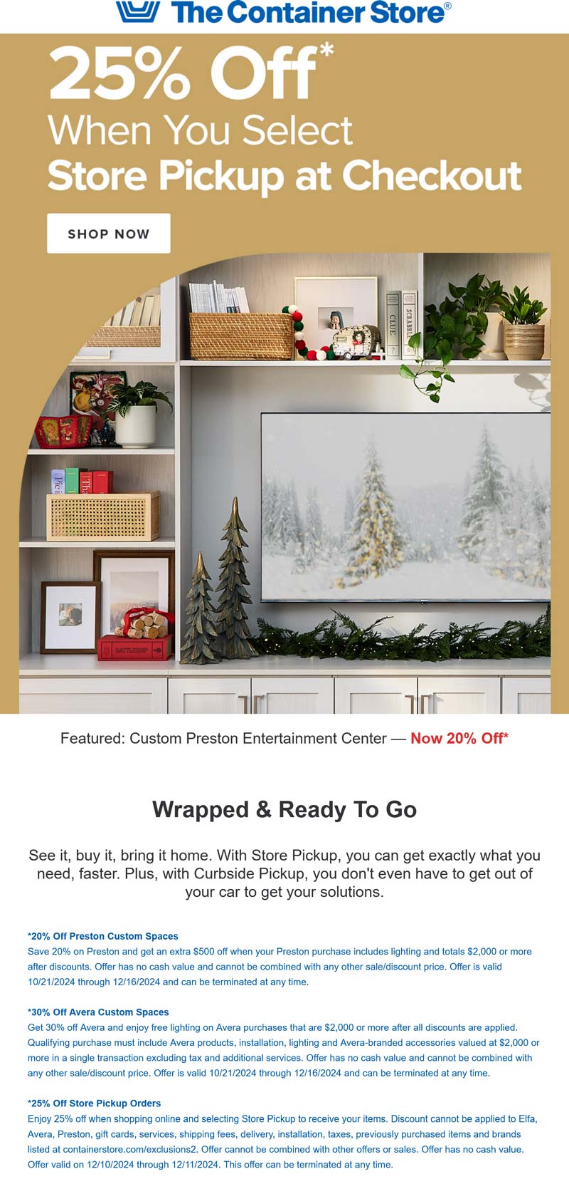 The Container Store stores Coupon  25% off via pickup today at The Container Store #thecontainerstore 