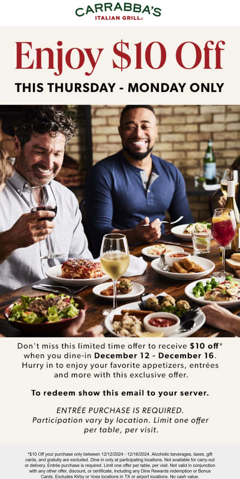 Carrabbas restaurants Coupon  $10 off dinner at Carrabbas restaurant #carrabbas 