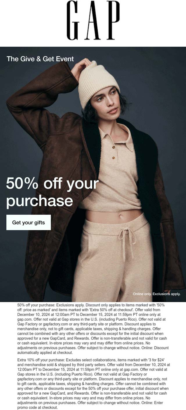 Gap stores Coupon  50% off today at Gap #gap 