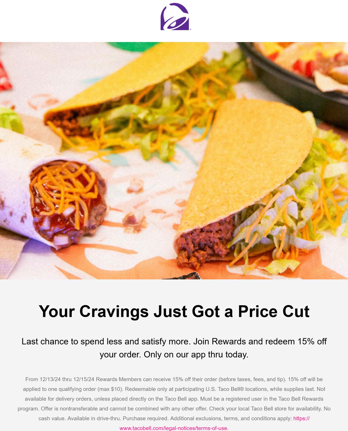 Taco Bell restaurants Coupon  15% off via mobile today at Taco Bell #tacobell 