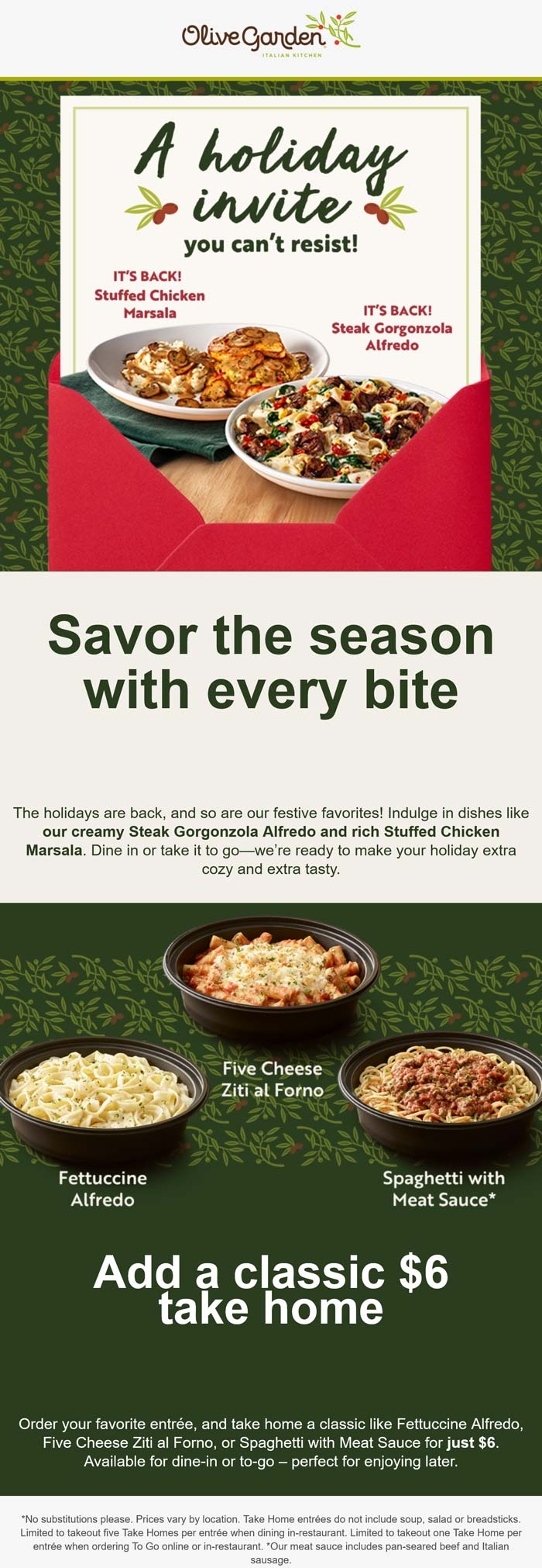 Olive Garden restaurants Coupon  $6 take home entrees at Olive Garden restaurants #olivegarden 