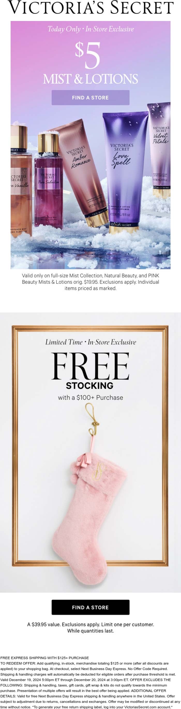 Victorias Secret stores Coupon  $5 mists and lotions today at Victorias Secret #victoriassecret 