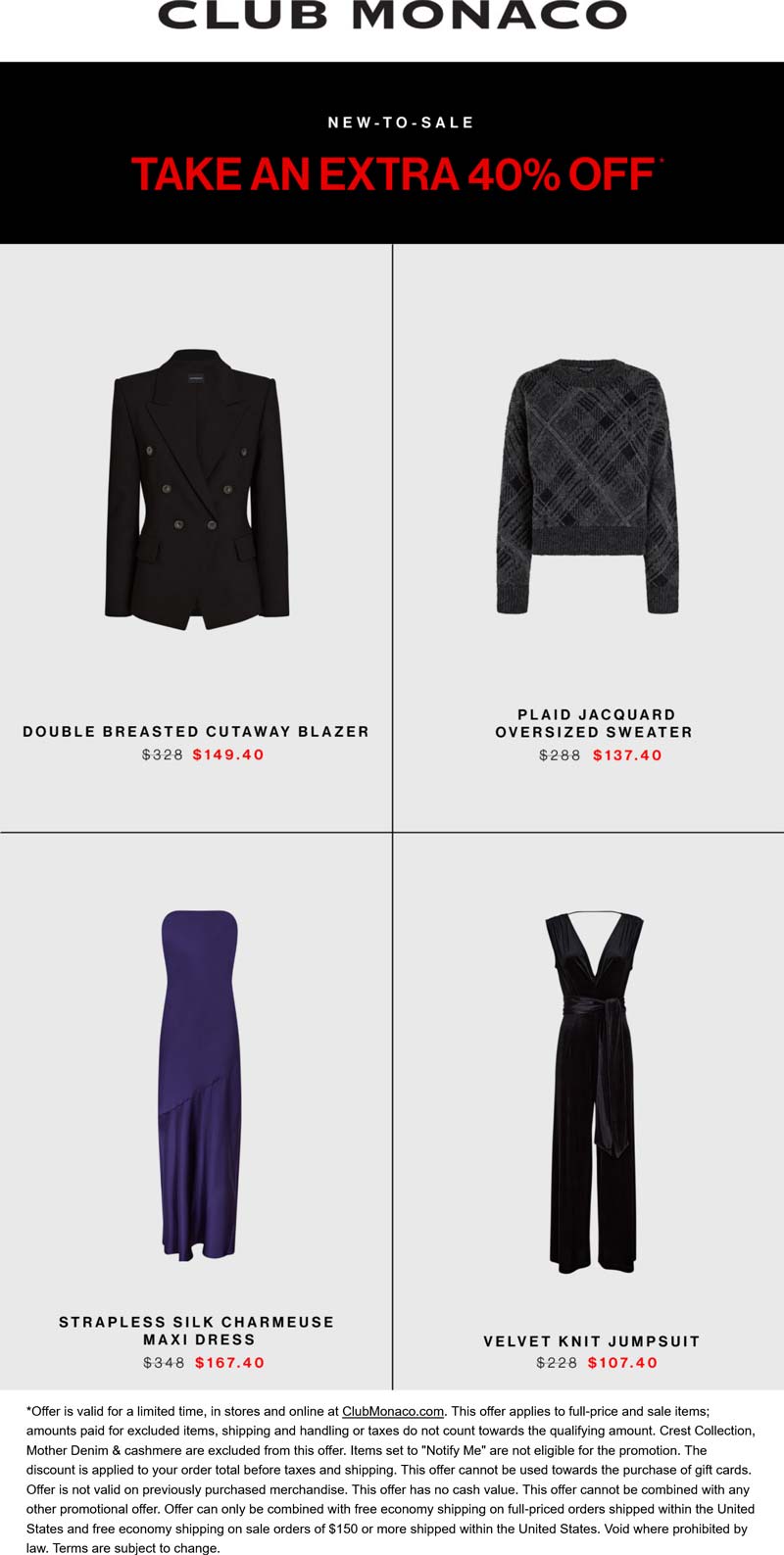 Club Monaco stores Coupon  Extra 40% off at Club Monaco, ditto online #clubmonaco 