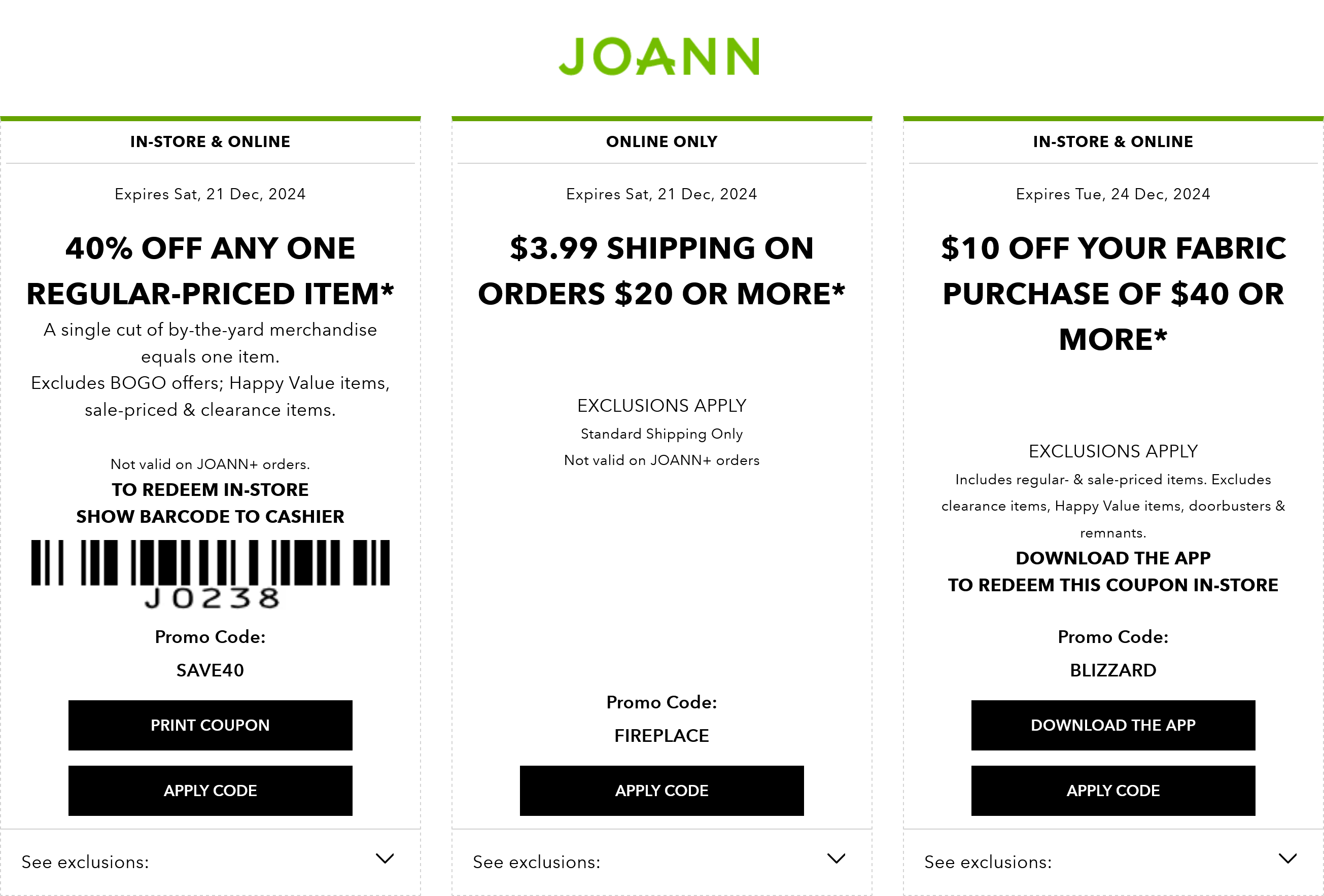 Joann stores Coupon  40% off a single item & more today at Joann, or online via promo code SAVE40 #joann 