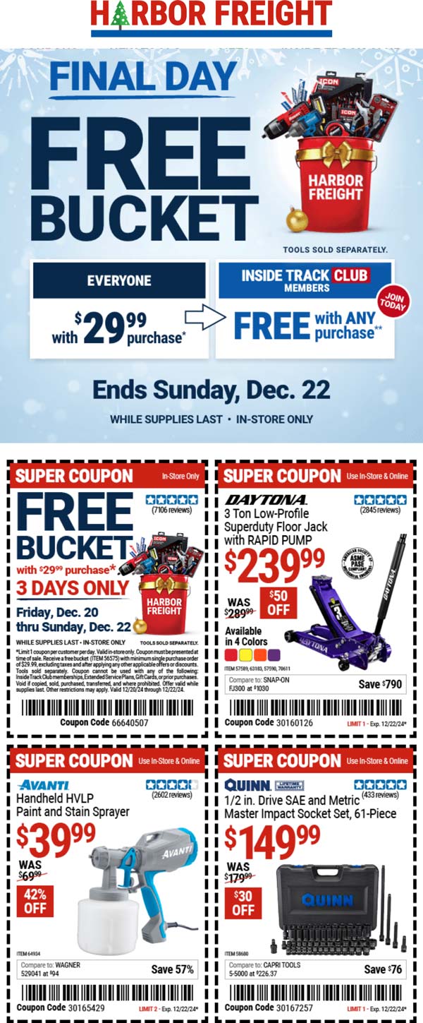 Harbor Freight stores Coupon  Free bucket today at Harbor Freight tools #harborfreight 