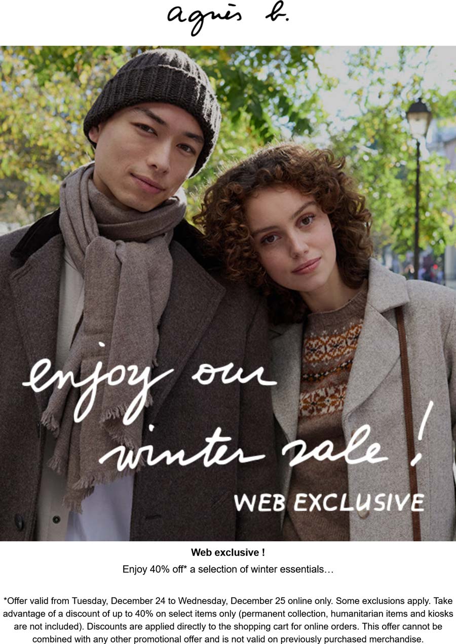 agnes b. stores Coupon  40% off winter essentials online at agnes b. #agnesb 