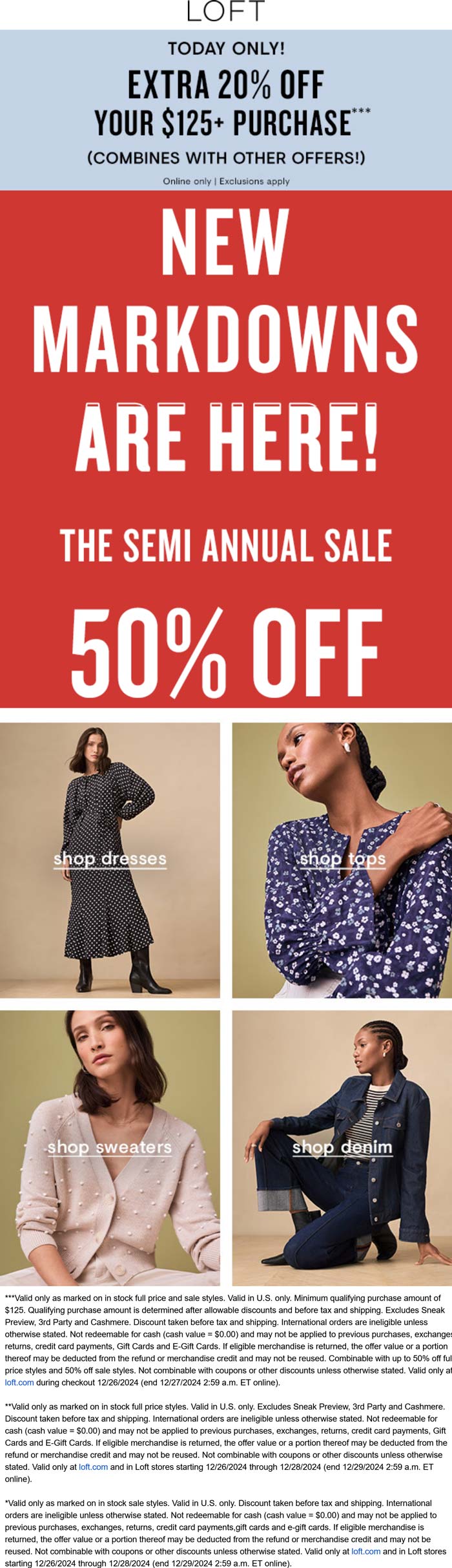 LOFT stores Coupon  Extra 20% off $125 & more today at LOFT #loft 