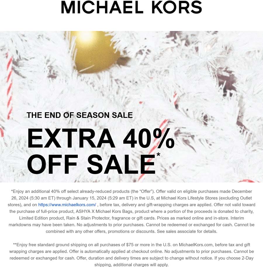 Michael Kors stores Coupon  Extra 40% off sale items at Michael Kors, ditto online #michaelkors 