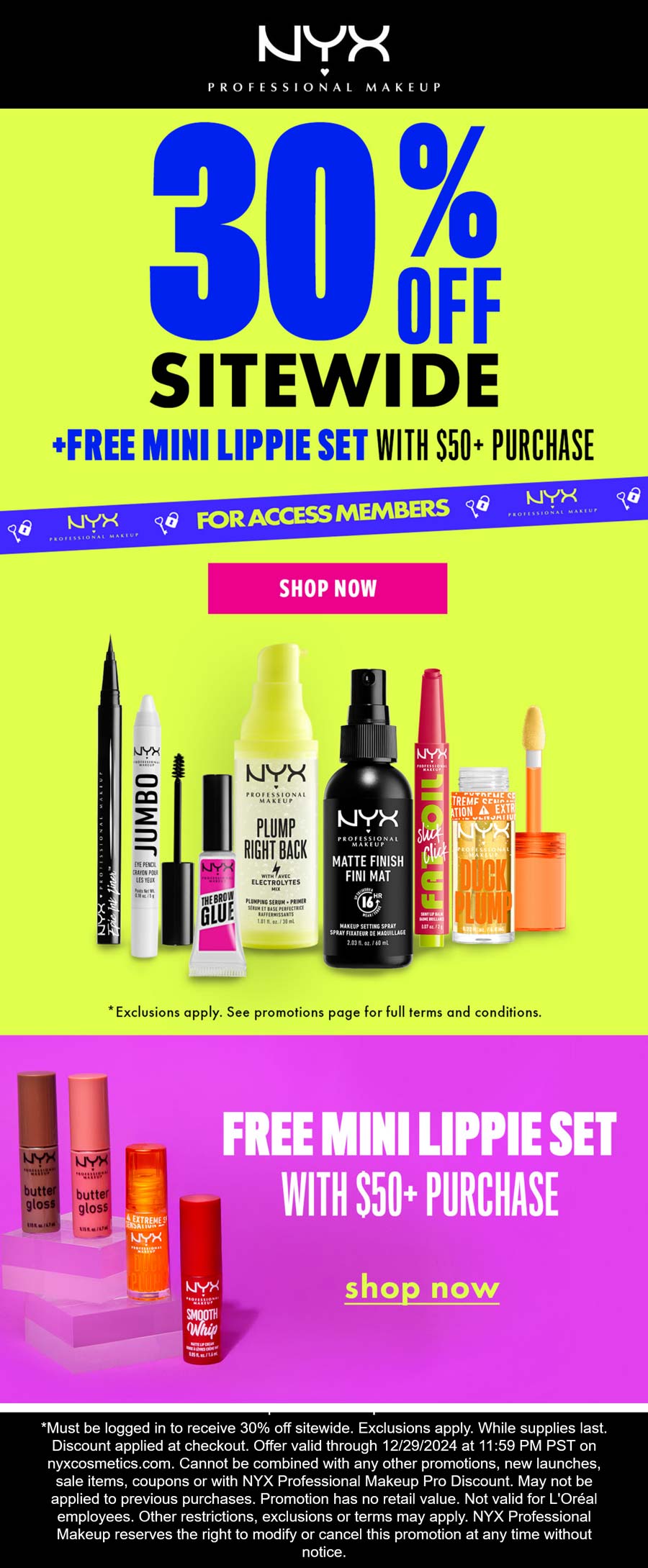 NYX Professional Makeup stores Coupon  30% off everything + free lippie set on $50+ at NYX Professional Makeup #nyxprofessionalmakeup 