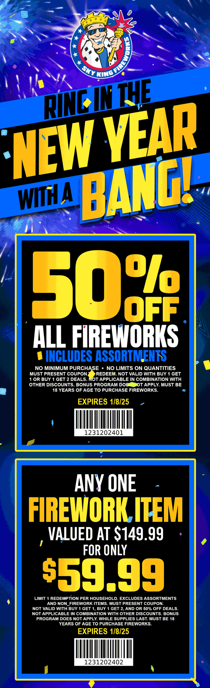 Sky King stores Coupon  50% off all fireworks at Sky King #skyking 