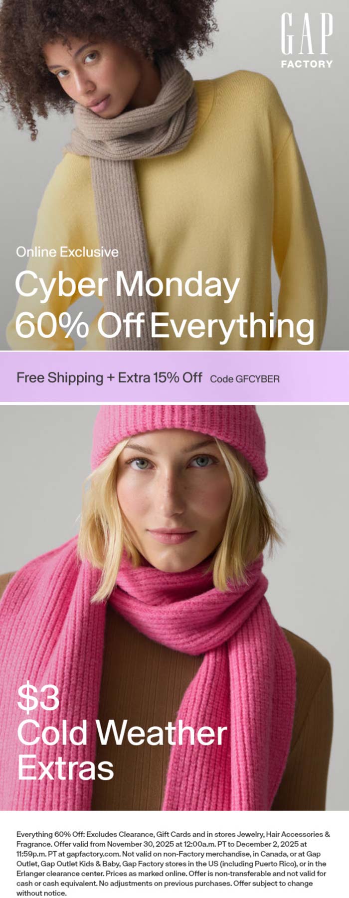 Gap Factory stores Coupon  60-75% off everything today at Gap Factory via promo code GFCYBER #gapfactory 