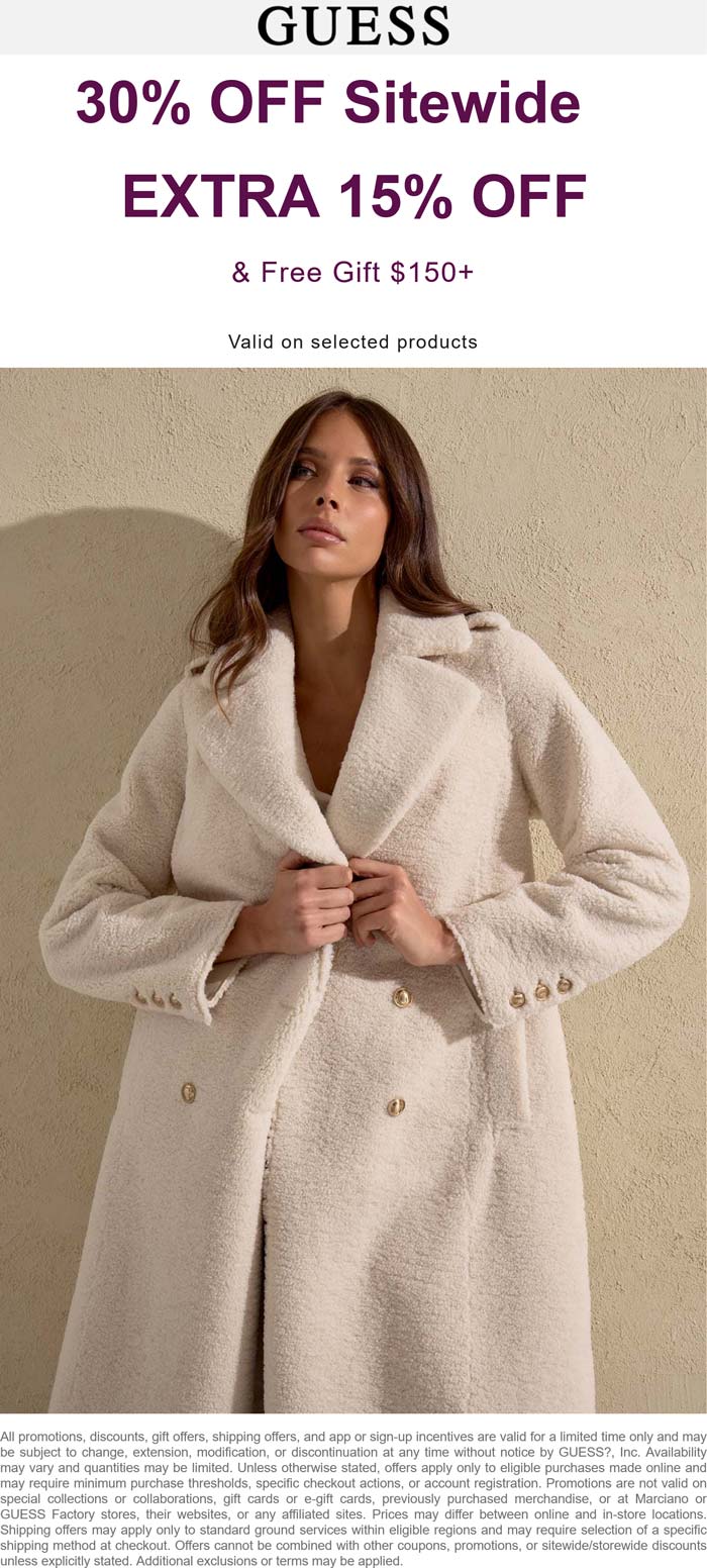 Guess 30-45% off everything at Guess #guess Guess stores Coupon 30-45% off everything at Guess #guess