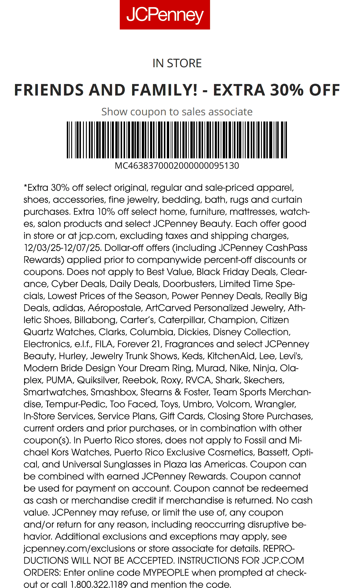 JCPenney stores Coupon  30% off at JCPenney, or online via promo code MYPEOPLE #jcpenney 