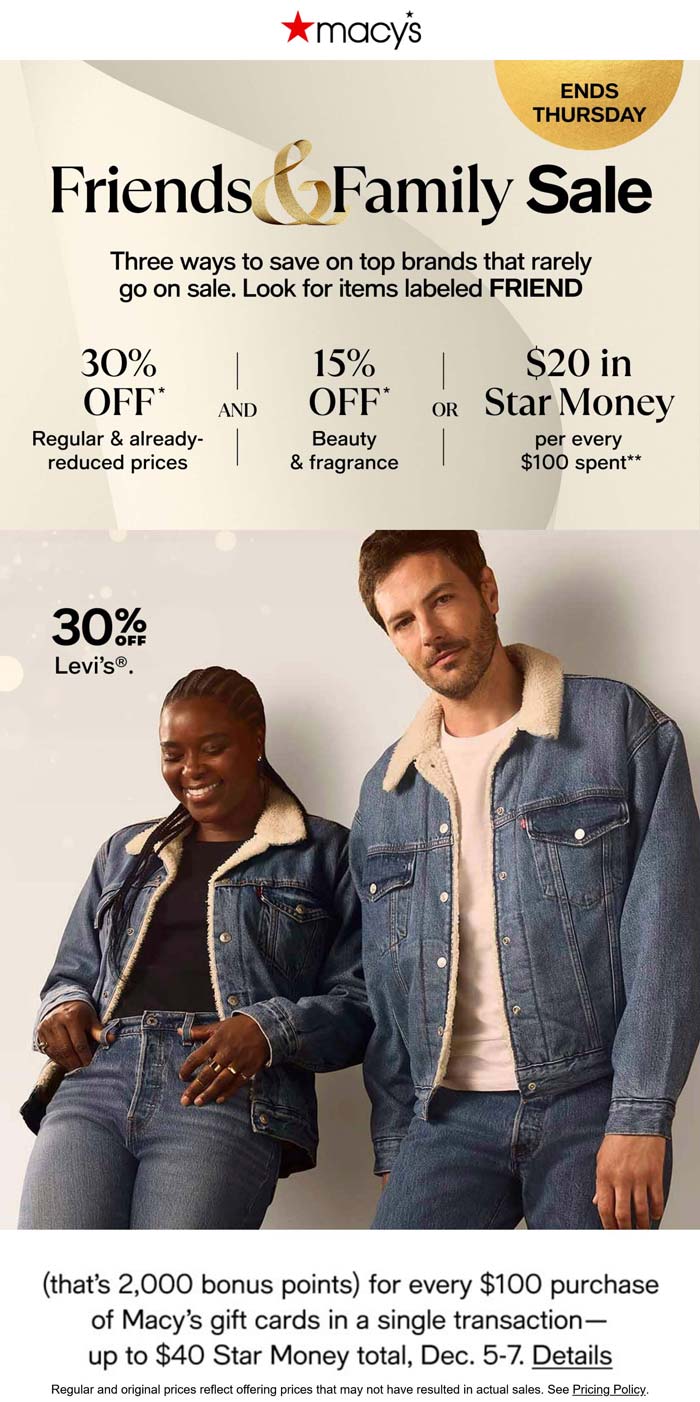 Macys stores Coupon  30% off at Macys, or online via promo code FRIEND #macys 