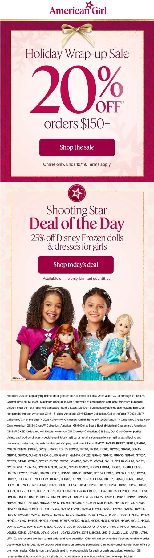 American Girl 20% off $150 & more at American Girl doll #americangirl American Girl stores Coupon 20% off $150 & more at American Girl doll #americangirl