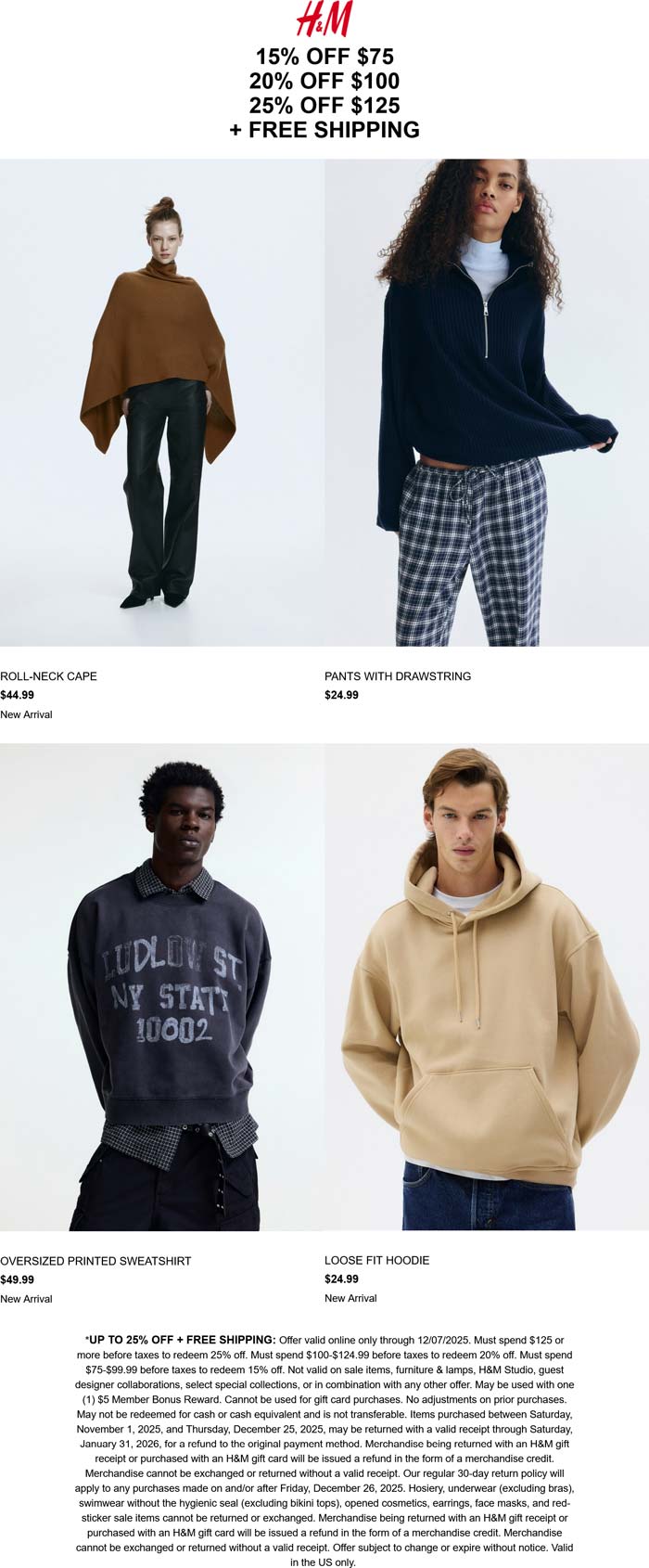 H&M 15-25% off $75+ online today at H&M #hm H&M stores Coupon 15-25% off $75+ online today at H&M #hm