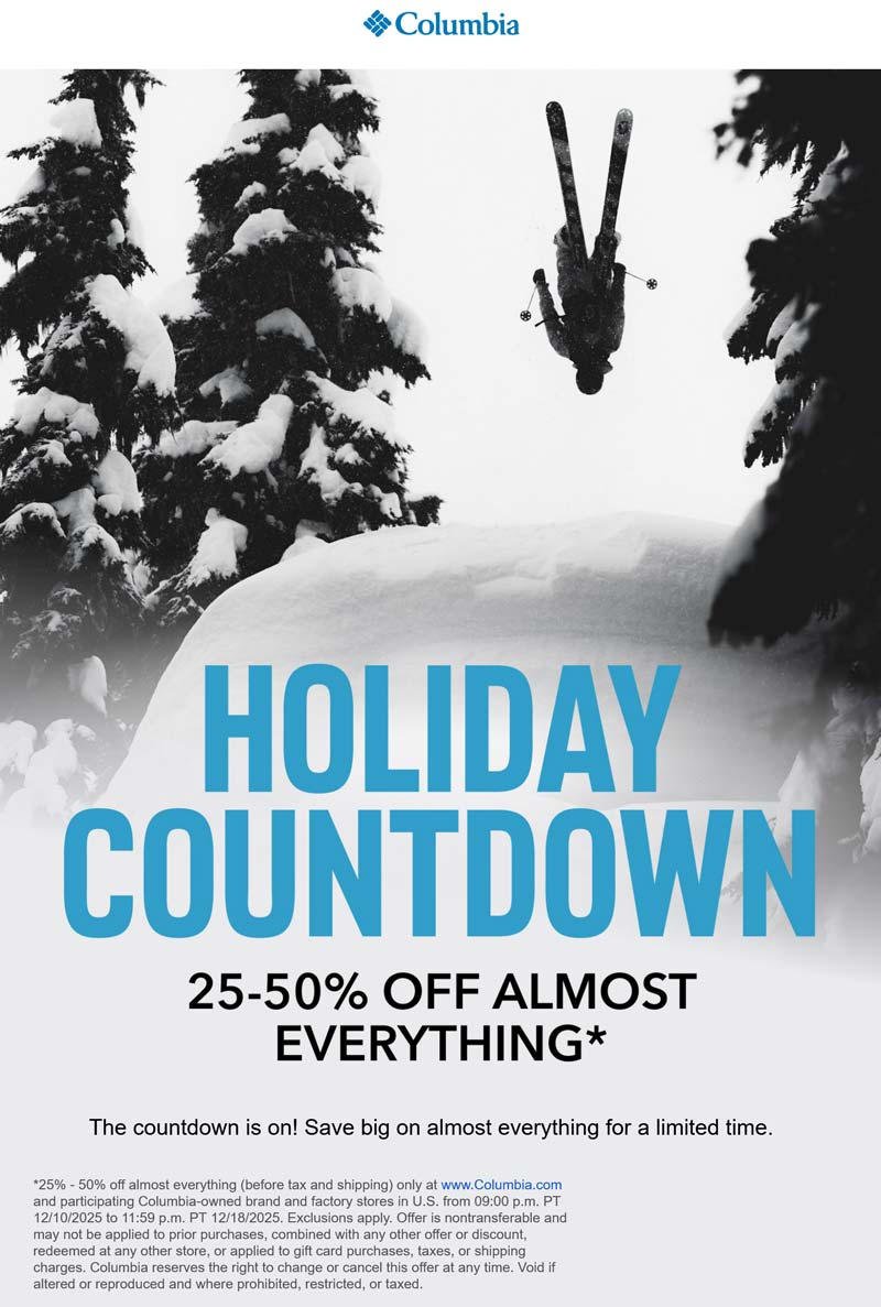 Columbia 25-50% off everything at Columbia #columbia Columbia stores Coupon 25-50% off everything at Columbia #columbia