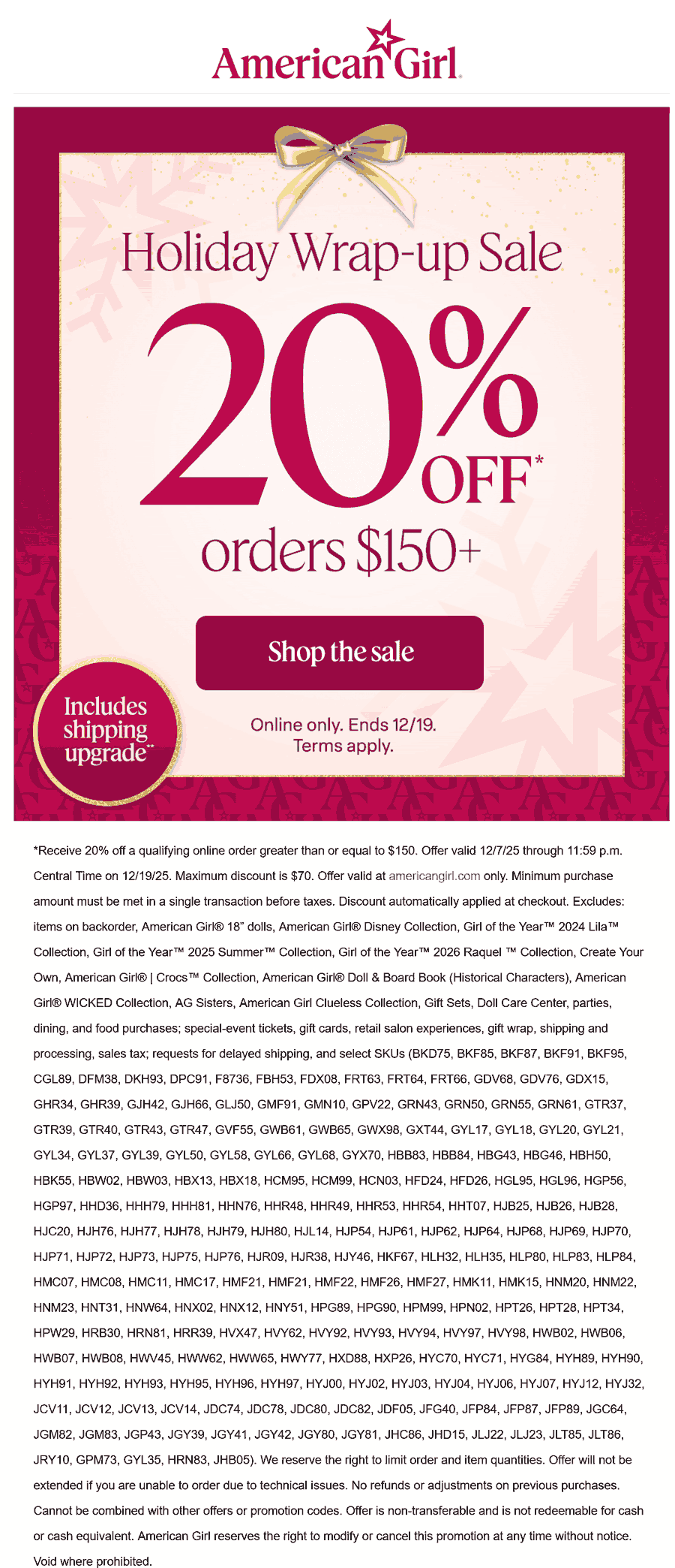 American Girl stores Coupon  20% off $150+ online at American Girl #americangirl 