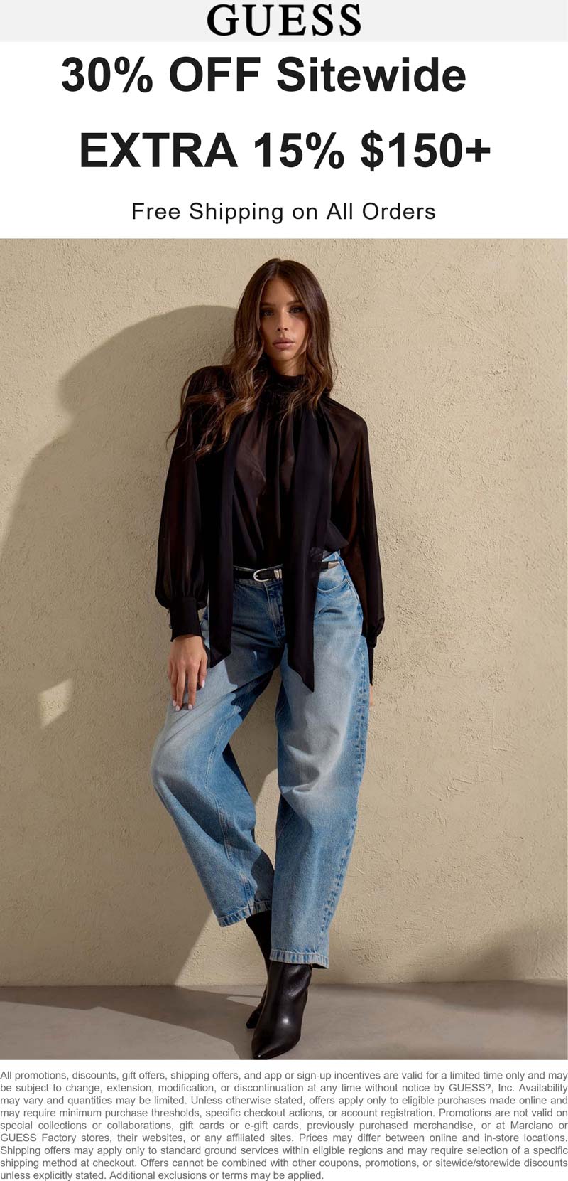 GUESS stores Coupon  30-45% off everything online at GUESS #guess 