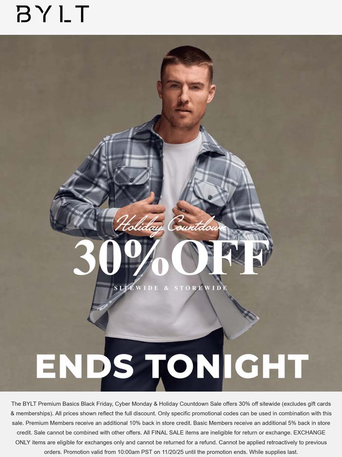 BYLT stores Coupon  30% off today at BYLT #bylt 
