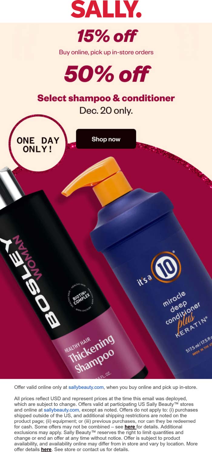 Sally stores Coupon  50% off shampoo & conditioners today at Sally #sally 