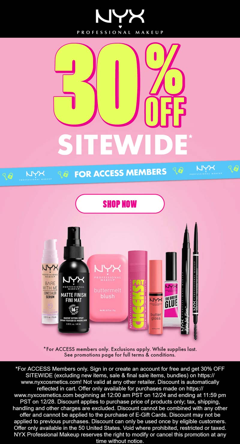 NYX Professional Makeup stores Coupon  30% off everything online at NYX Professional Makeup #nyxprofessionalmakeup 