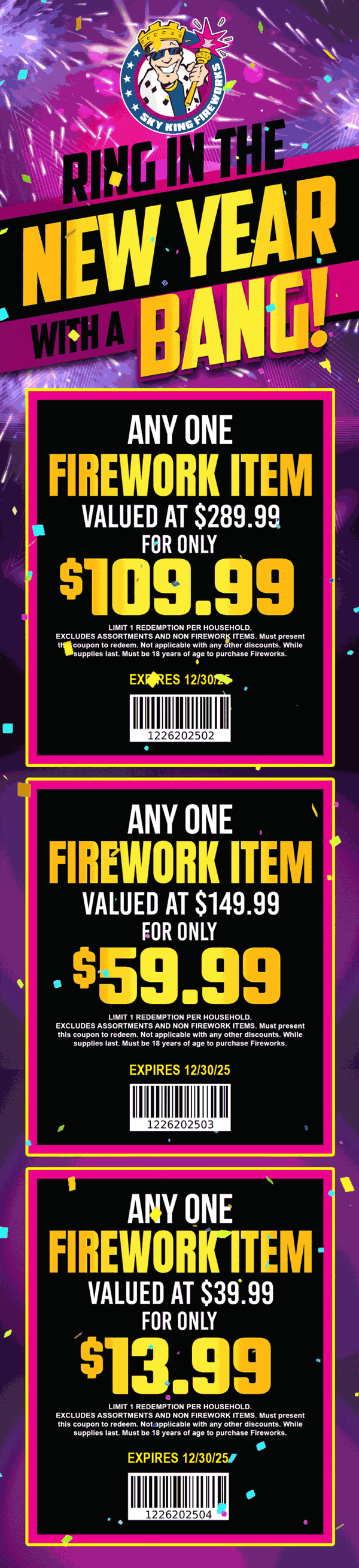 Sky King Fireworks stores Coupon  60% off a single item today at Sky King Fireworks #skykingfireworks 