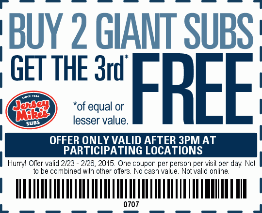 jersey mike's buy one get one free 2019