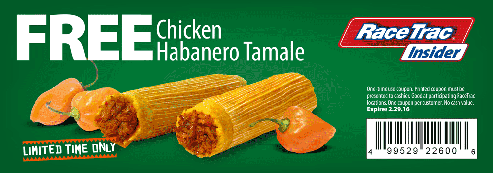 RaceTrac Coupon March 2024 Chicken habanero tamale free at RaceTrac gas stations