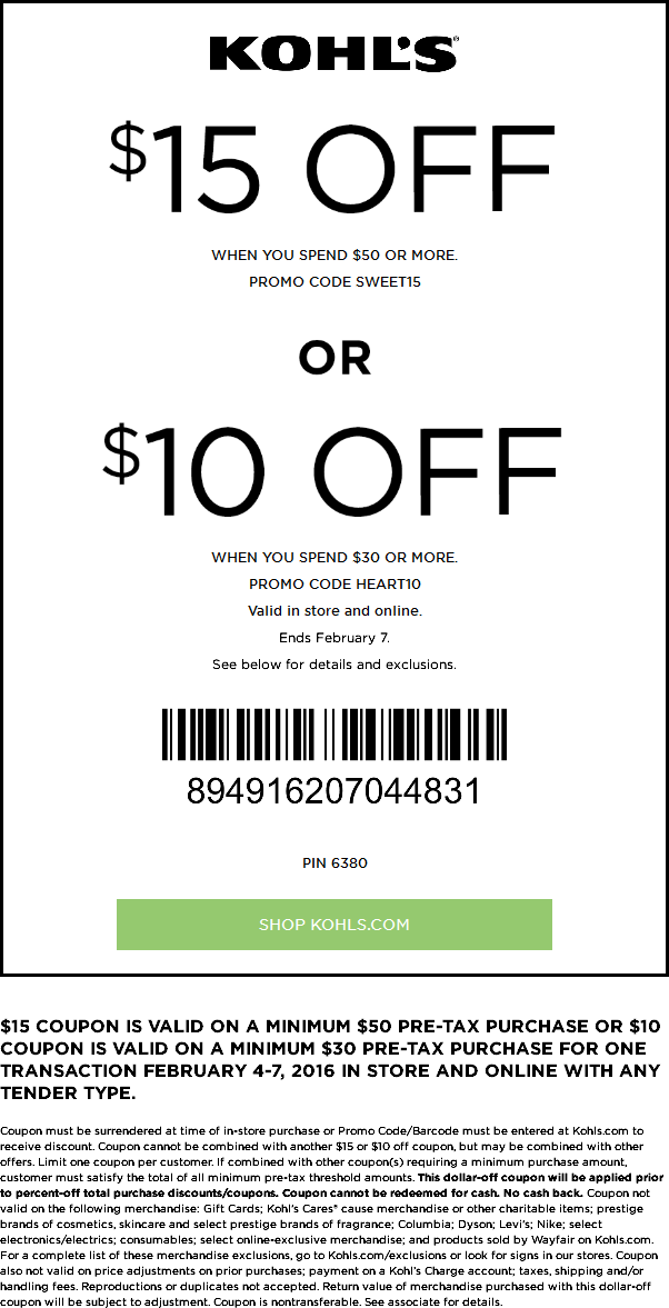 kohls coupon codes