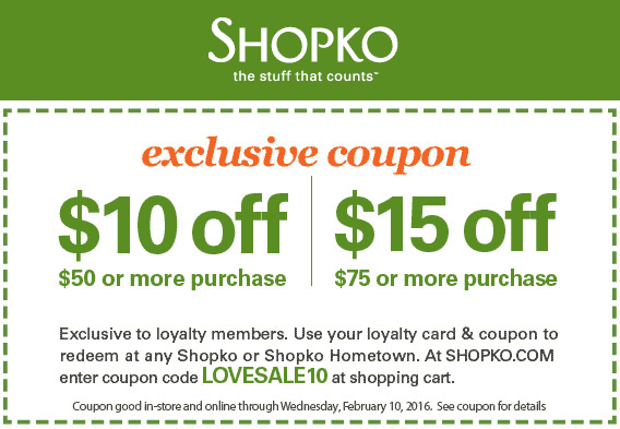 Shopko Coupon April 2024 $10 off $50 at Shopko, or online via promo code LOVESALE10