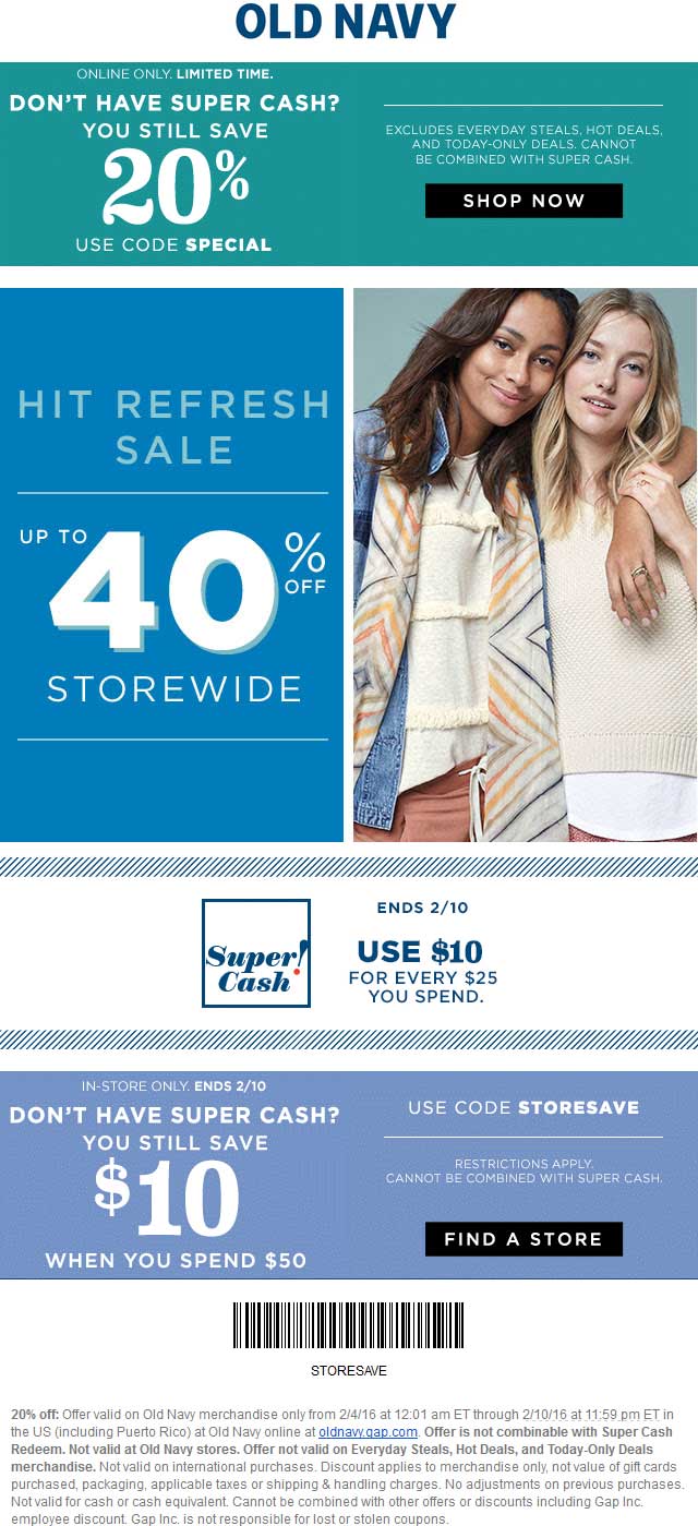Old Navy Coupon April 2024 20% off at Old Navy, or online via promo code SPECIAL