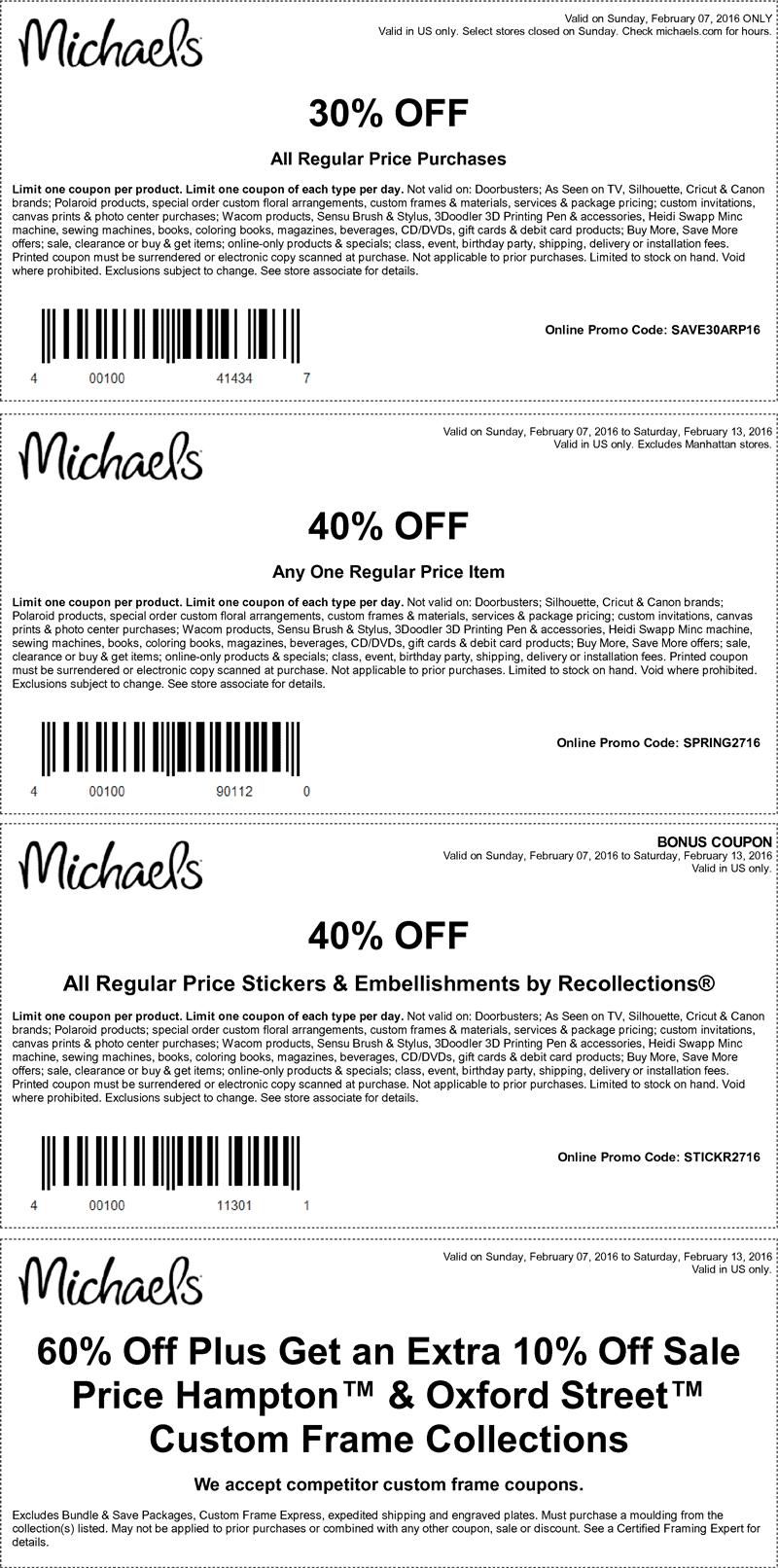 Michaels Coupon April 2024 40% off a single item & more at Michaels, or online via promo code SPRING2716