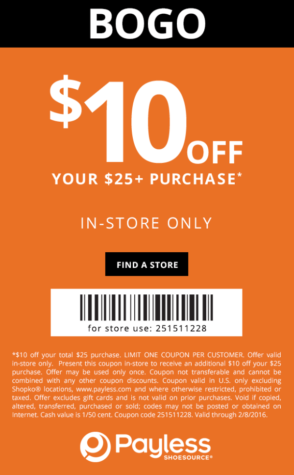 Payless Shoesource Coupon April 2024 $10 off $25 at Payless Shoesource, or online via promo code 251511228