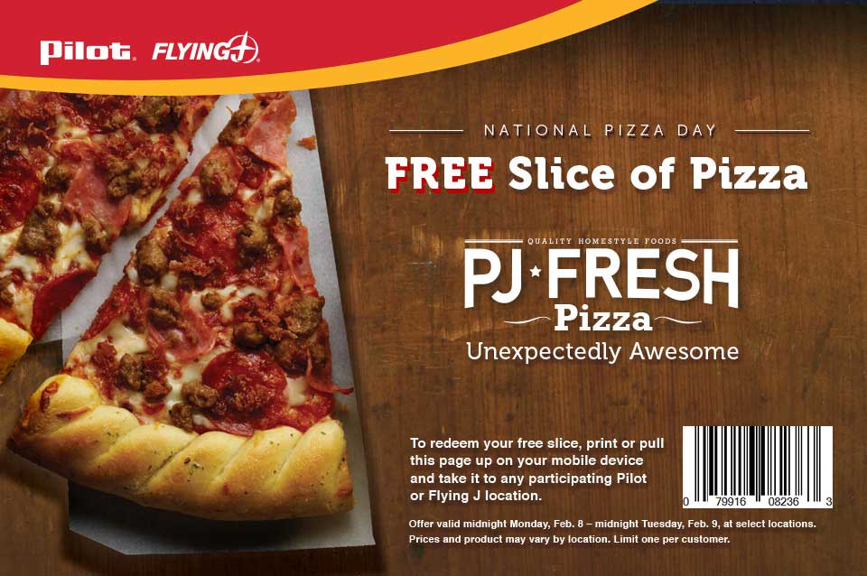 Pilot & Flying J Coupon April 2024 Free slice of pizza today at Pilot & Flying J gas stations