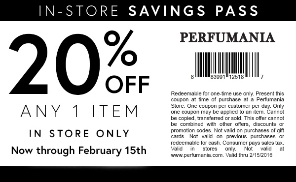Perfumania Coupon April 2024 20% off a single item at Perfumania