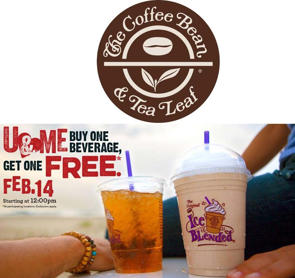 Coffee Bean & Tea Leaf Coupon April 2024 Second drink free today at the Coffee Bean & Tea Leaf