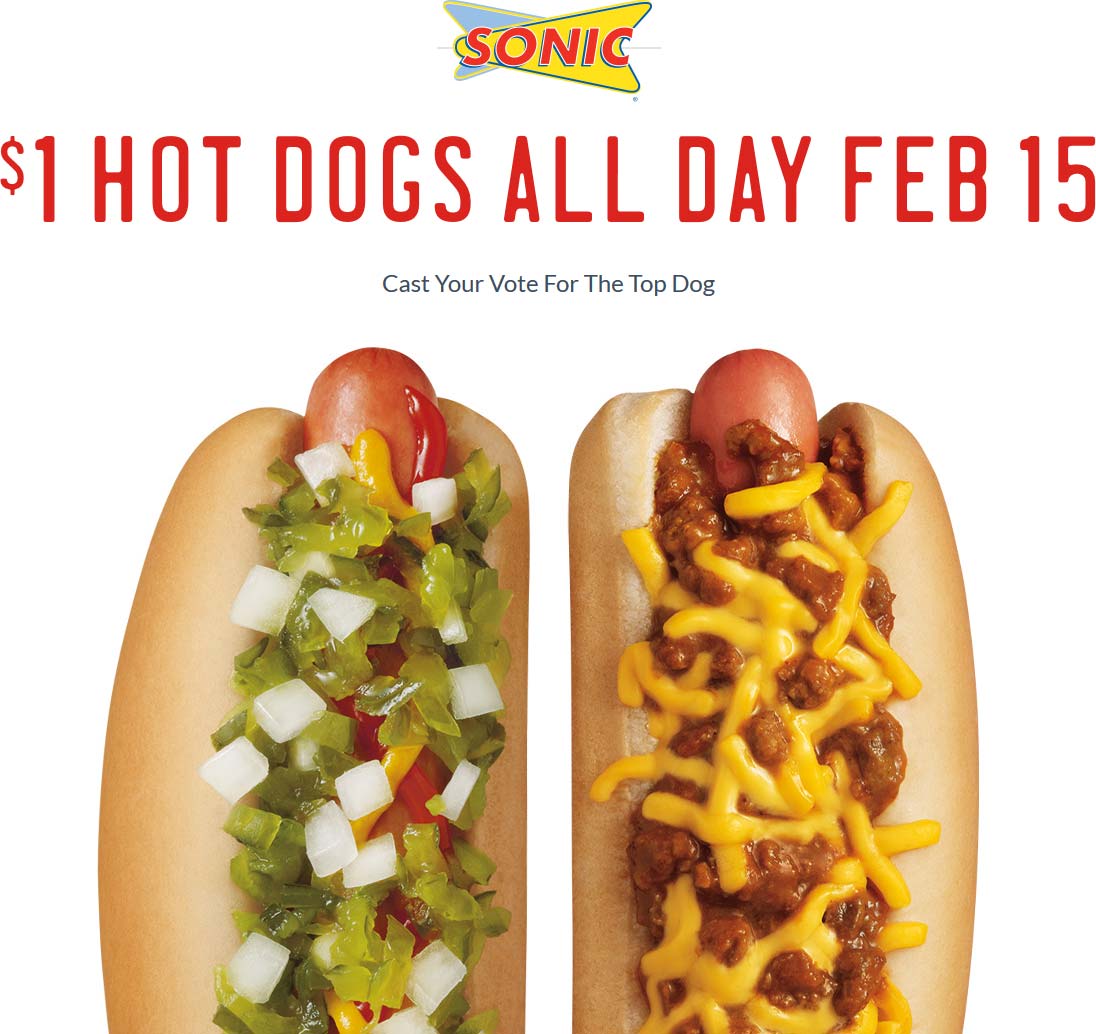 Sonic Drive-In Coupon April 2024 Hot dogs for a buck Monday at Sonic Drive-In