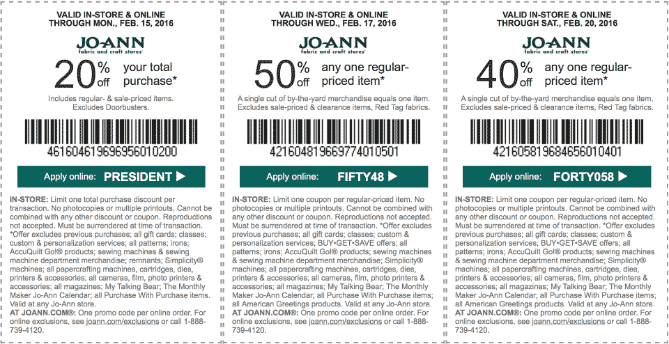 Jo-Ann Fabric Coupon April 2024 20-40% off at Jo-Ann Fabric, or online via promo code FORTY058
