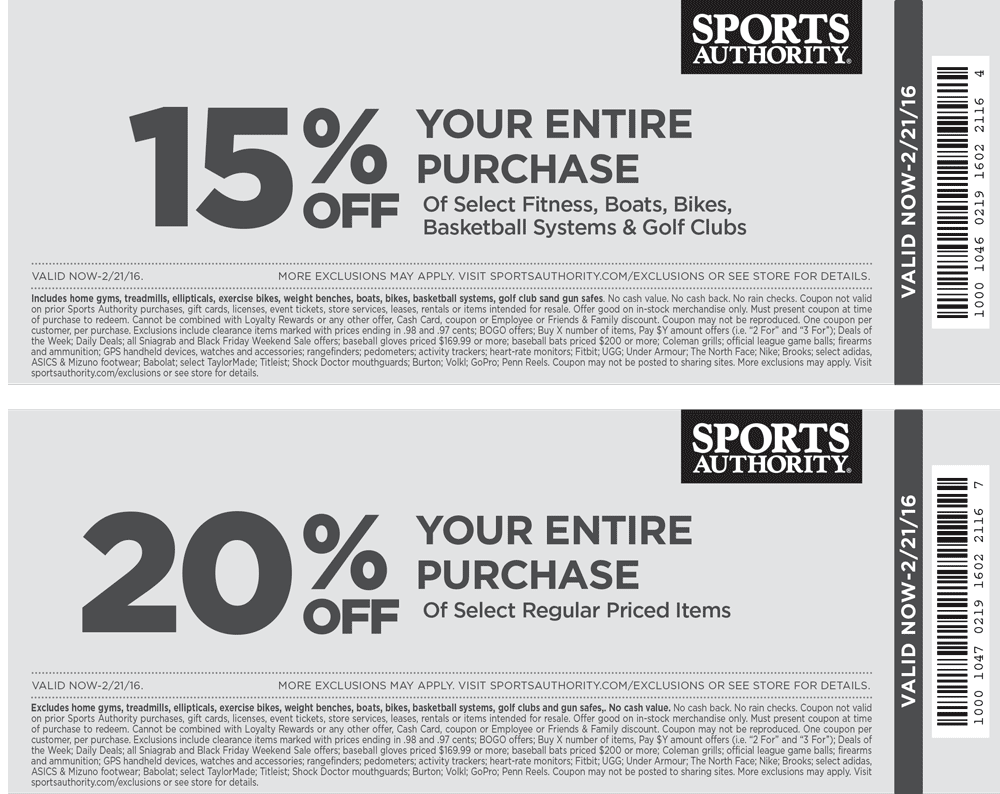 Sports Authority Coupon April 2024 15-20% off at Sports Authority, ditto online