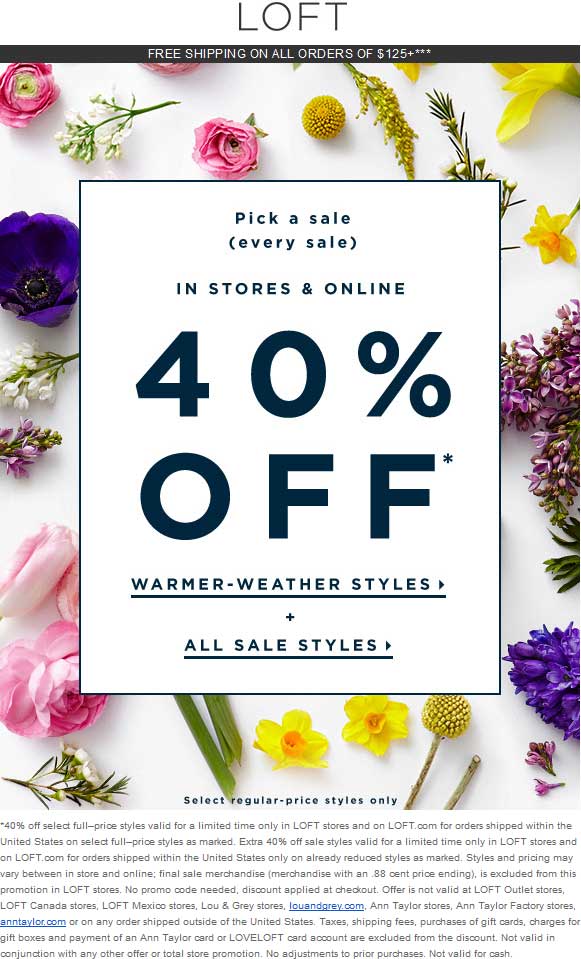 LOFT Coupon April 2024 Extra 40% off sale items at LOFT, ditto online