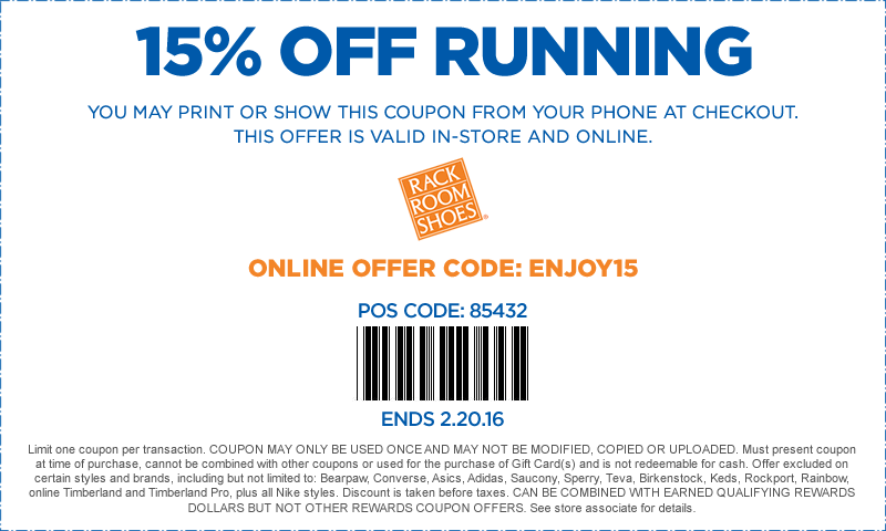 Rack Room Shoes Coupon April 2024 15% off running today at Rack Room Shoes, or online via promo code ENJOY15