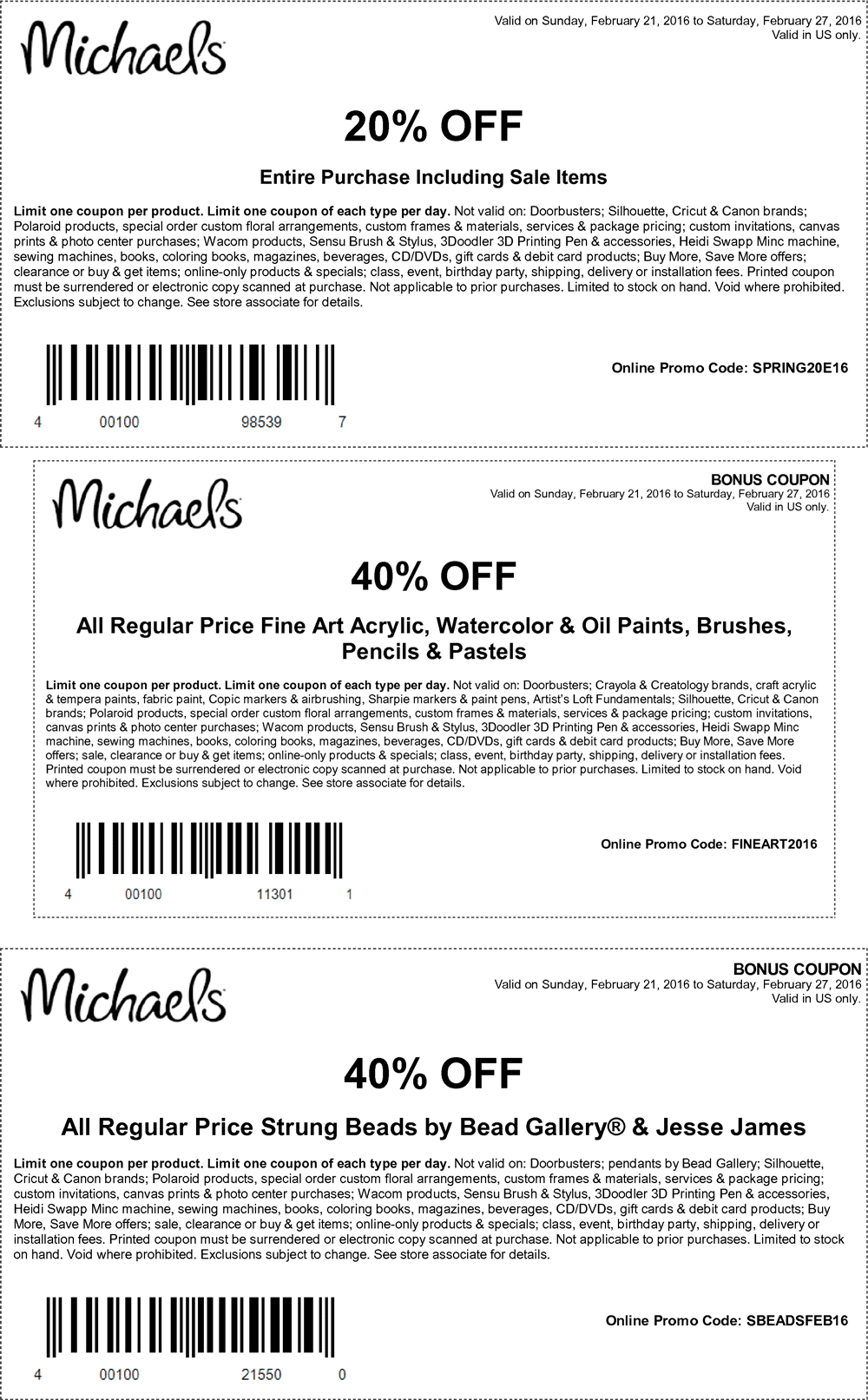 Michaels Coupon April 2024 20% off everything at Michaels, or online via promo code SPRING20E16