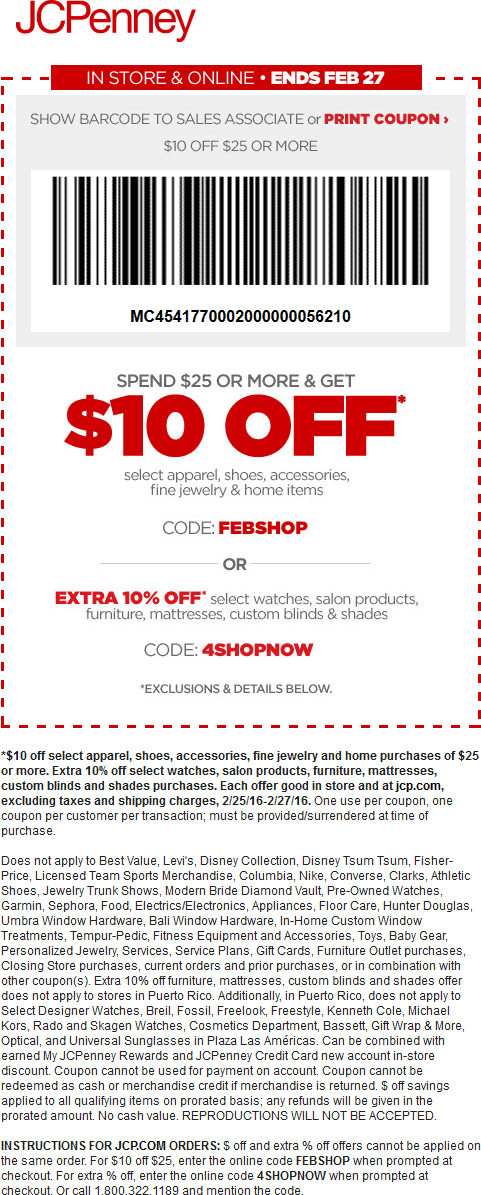 JCPenney Coupon April 2024 $10 off $25 at JCPenney, or online via promo code FEBSHOP