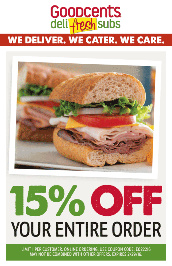 Goodcents Coupon April 2024 15% off at Goodcents deli fresh subs