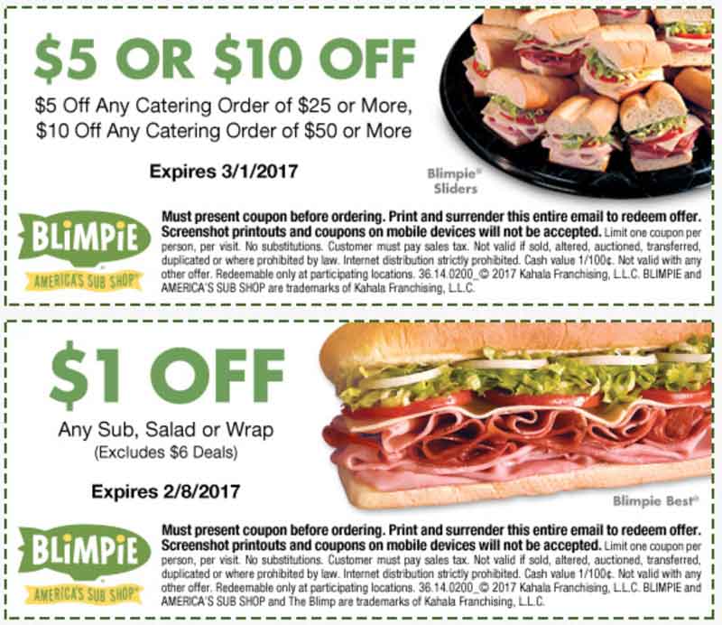 Blimpie coupons & promo code for [May 2024]
