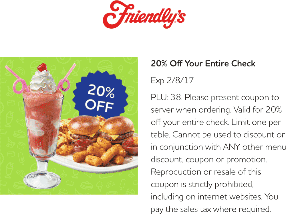Friendlys Coupon April 2024 20% off at Friendlys restaurants