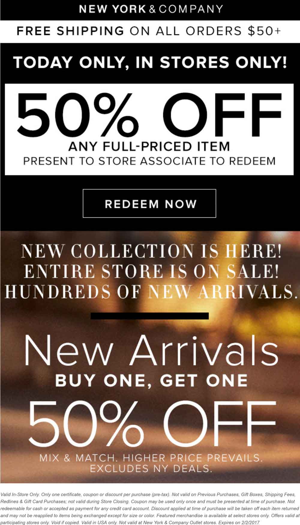 New York & Company Coupon April 2024 50% off a single item today at New York & Company