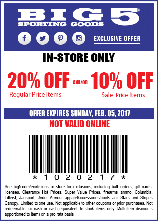 Big 5 Coupon April 2024 20% off at Big 5 sporting goods